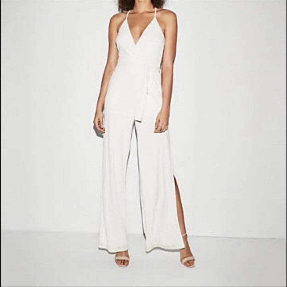 NWT LARGE WHITE BELTED OPEN LEG JUMPSUIT